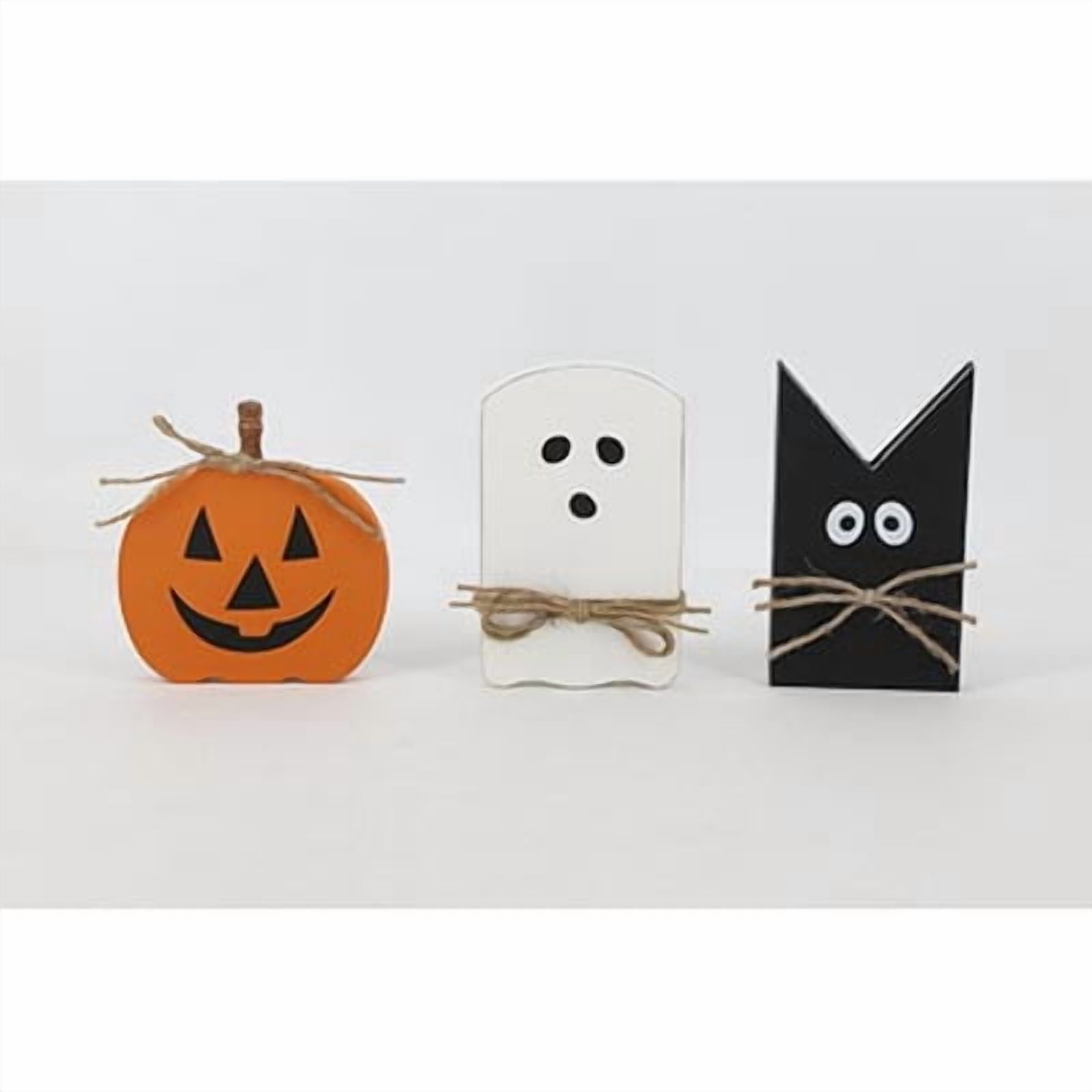 Halloween Table Decor Set of 3 Pumpkin Ghost Bat MDF Wood for Dining Room Mantle