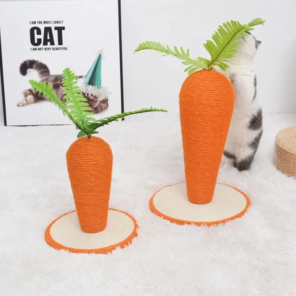 Amgo Cat Scratching Post Sisal Rope Tower Tree Cat Tracking Interactive Toys Cat Climbing Frame Carrot Shape Cat Scratcher Cardboard Pole for Indoor Kitty Young Adult Cats (Large)