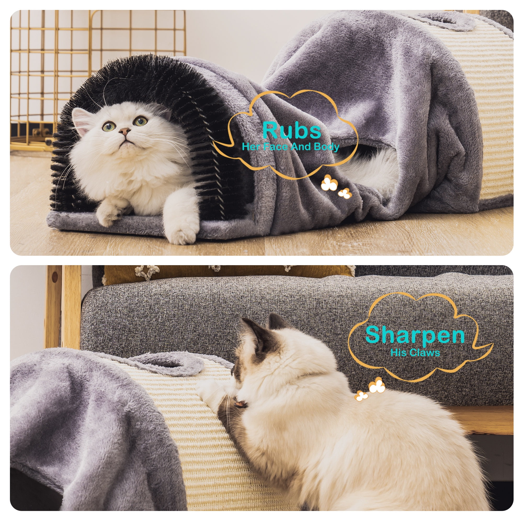 Pefilos 34" Interactive Foldable Cat Tunnel Bed for Cats & Kittens with Bed, Hanging Toys, Sisal Surface for Indoor Cat Toys, Gray Pefilos 34" Interactive Foldable Cat Tunnel Bed for Cats & Kittens with Bed, Hanging Toys, Sisal Surface for Indoor Cat Toys, Gray