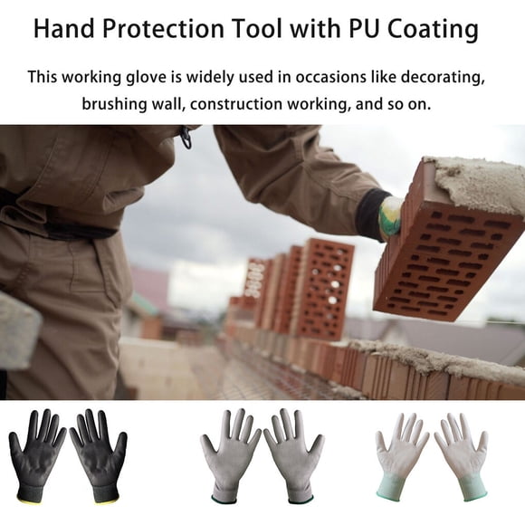 Women Men Work Protective Glove Equipment Workers Gardening Nonslip Nylon Gloves Carpenter Workers Hand Protector with PU Coating White XS