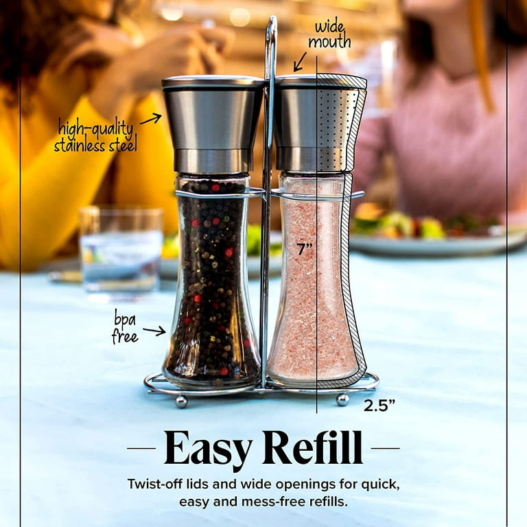 Willow & Everett Electric Salt and Pepper Grinder Set - 2 Battery-Operated,  Automatic Salt and Pepper Shakers - Black and Stainless Steel Gravity