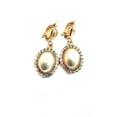 thumbnail image 2 of Clip-on Earrings Oval Pearl Crystal Dangle Gold Tone Earrings 1.75 inch Long, 2 of 3