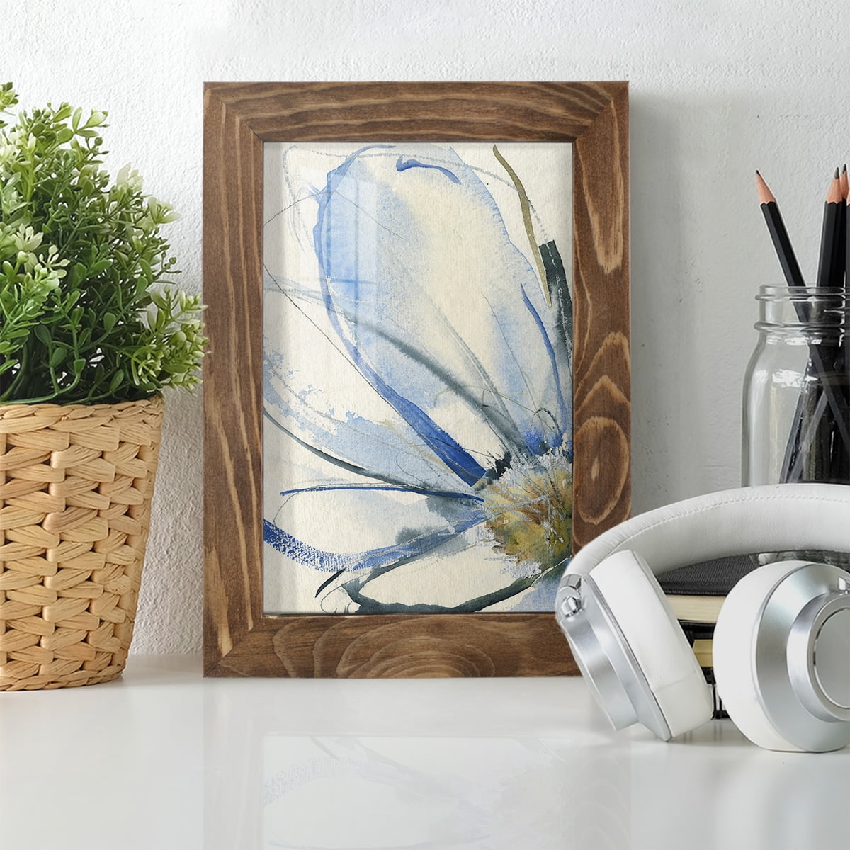 Cobalt & Paynes Petals I - Framed Print w/glass - Walnut