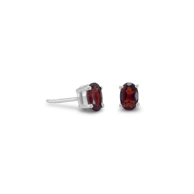 Precious Stars 64758x Sterling Silver Faceted Oval-Cut Garnet Earring Studs