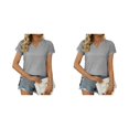 thumbnail image 3 of Qarigey Verano plisado manga corta empalme cuello en V camiseta de viaje básico Tops mujer elástico suelto ajuste fluido diario camisetas Type8 NO8, 3 of 6