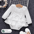 thumbnail image 1 of PatPat Baby Girl Naia Sweet Bowknot Solid Color Ruffle Edge Romper, 1 of 2