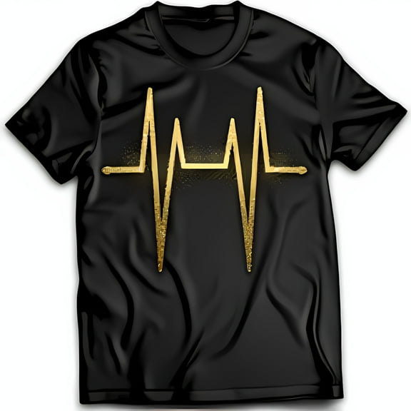 Stylish Black T-Shirt with Glitter Gold Line Graphic Design