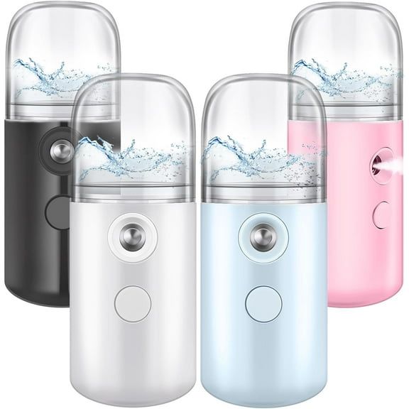 4 Pcs Nano Facial Mister Handy Nano Mist Sprayer 30ml Visual Water Tank Portable Face Steamer Mini USB Mister for Lash Extensions, Skin Care, Makeup(White, Black, Blue, Pink)