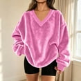 thumbnail image 6 of Resicozy Fuzzy Flannel Sweatshirt for Women Fluffy Pullover Sweaters Long Sleeve Oversized V Neck Sweatshirt Hot Pink M, 6 of 9