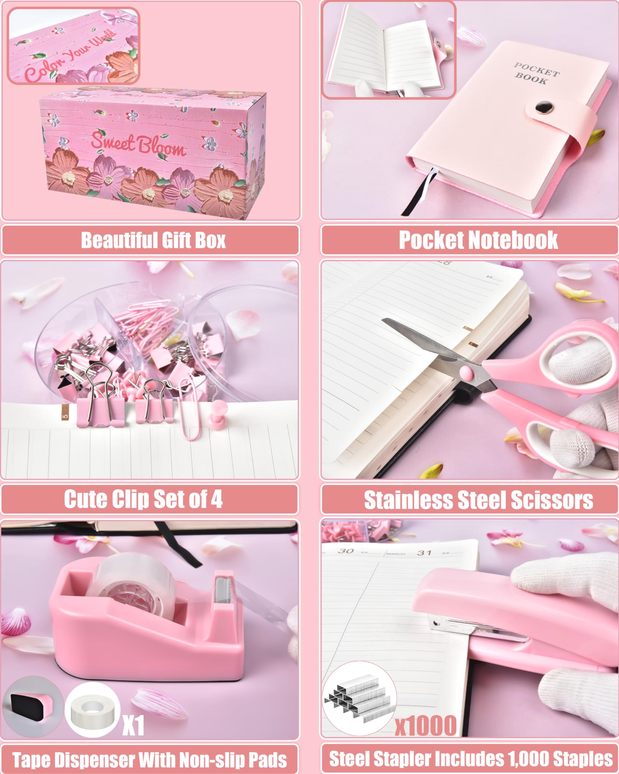 21pcs Pink Desk Organizers And Accessories With Mesh Organizer 360°rotating Pen Holder A Lot Of Office Supplies Beautifully Presented In Gift Box