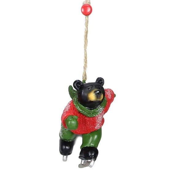 Festive Black Northwood Bear Ice Skating Resin Christmas Tree Ornament #1