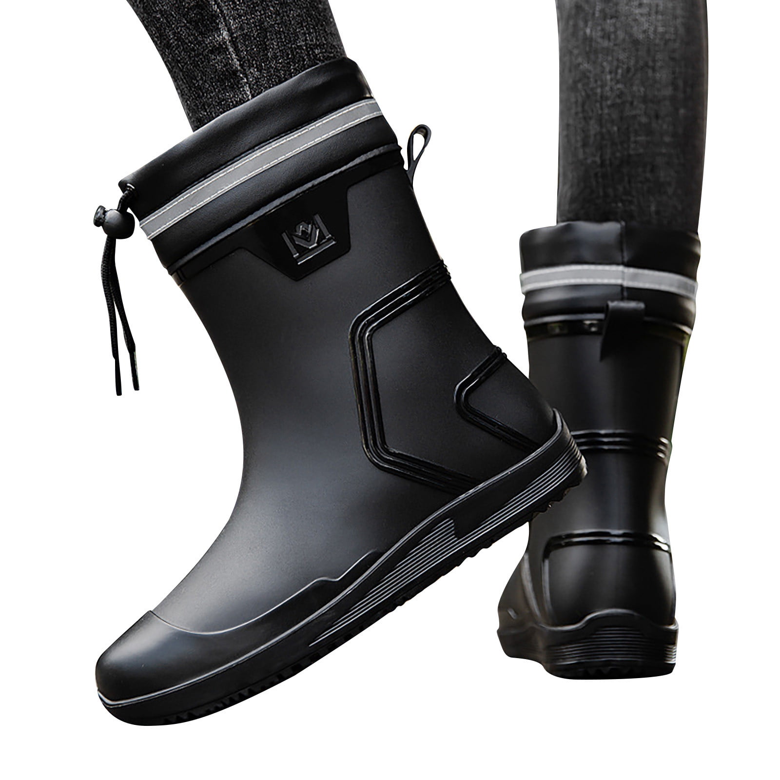 TIREOW Men Rain Boots Waterproof Boots Knee Mid Rubber Boots with PVC Mud Boots Comfort Lightweight Gardening Fishing Shoes for Yard Farm Outdoor Work