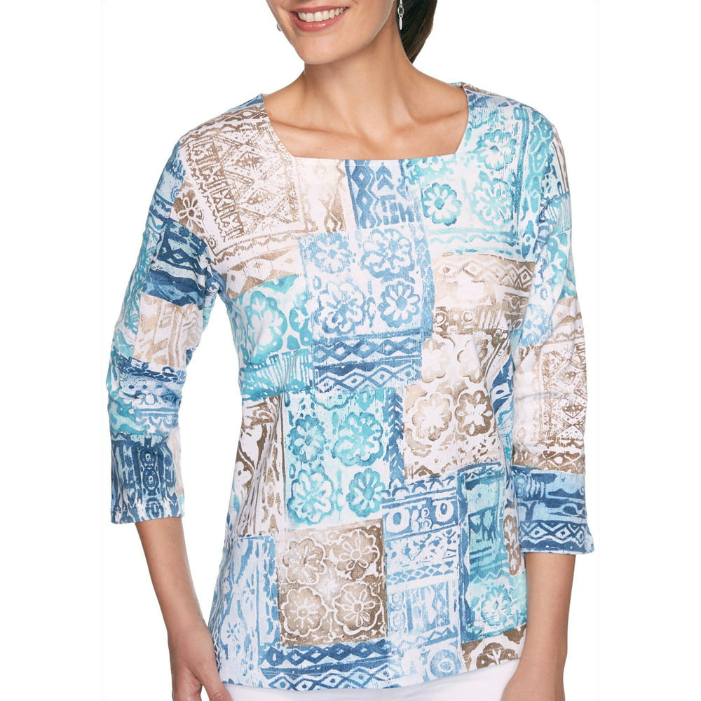 Alfred Dunner - Alfred Dunner Womens Three Quarter Sleeve Patchwork Top ...