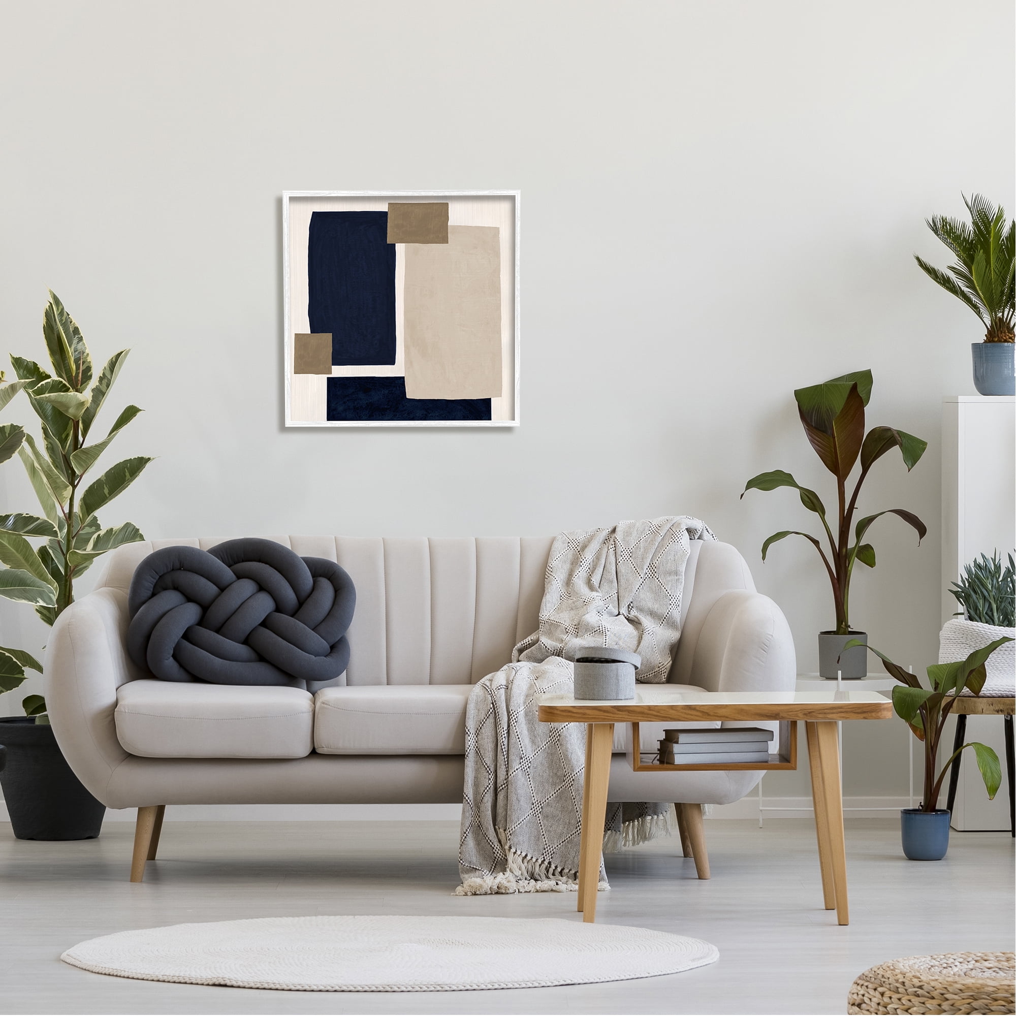 Stupell Industries Tan Overlapping Squares Abstract Painting White Framed Art Print Wall Art, 24 x 24