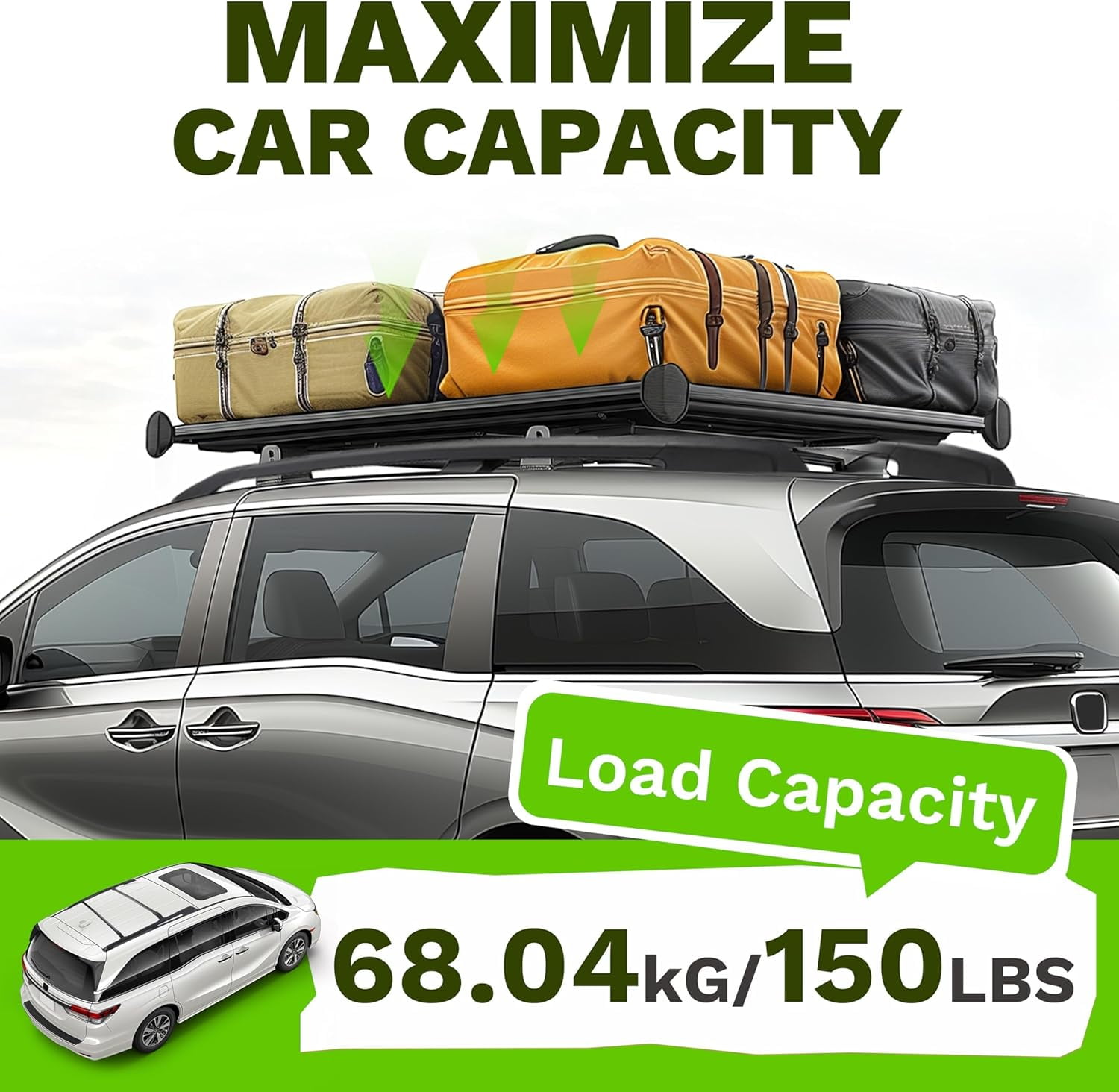 Kojem Roof Rack Cross Bar and Side Rails Combo for 2011-2017 Honda Odyssey for Kayak Luggage Ski Bike Carrier, Set of 4 Pieces