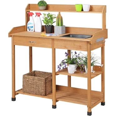 Auranook Outdoor Potting Bench Table, Solid Wood Potting Table with ...