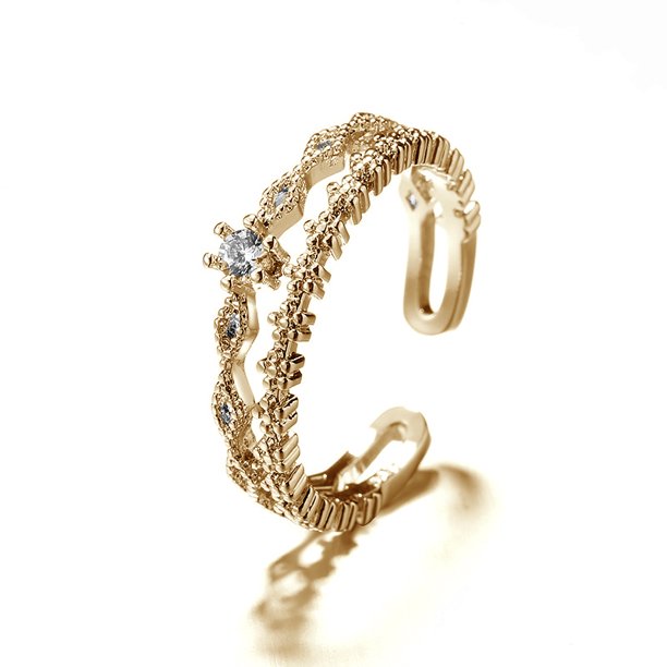 Anillo pequeño con forma de estrella rota, creativo, personalizado, con forma de cruz suelta, estilo coreano, cadena de circonita, anillo abierto de doble capa para mujer