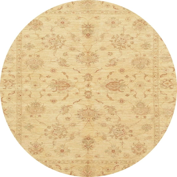 Ahgly Company Indoor Round Abstract Mustard Yellow Oriental Area Rugs, 4' Round