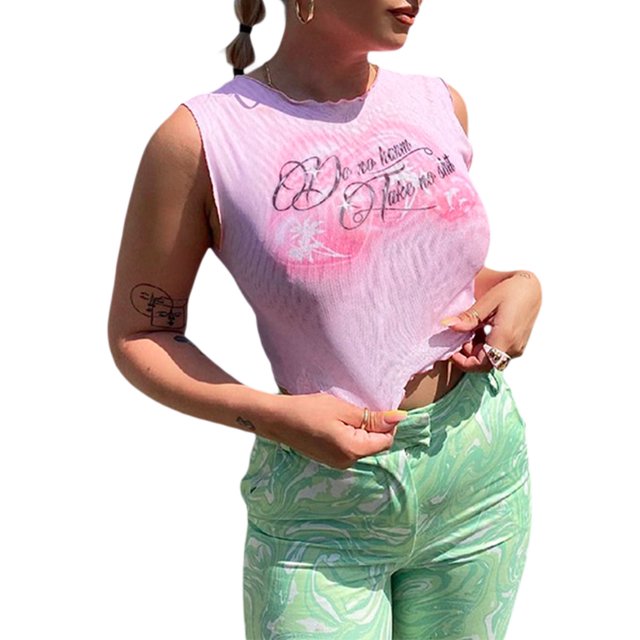 VISgogo - Camiseta sin mangas para mujer, con estampado de corazón y letras para adultos, sin mangas, cuello redondo, ajuste delgado, camisetas cortas VISgogo moda
