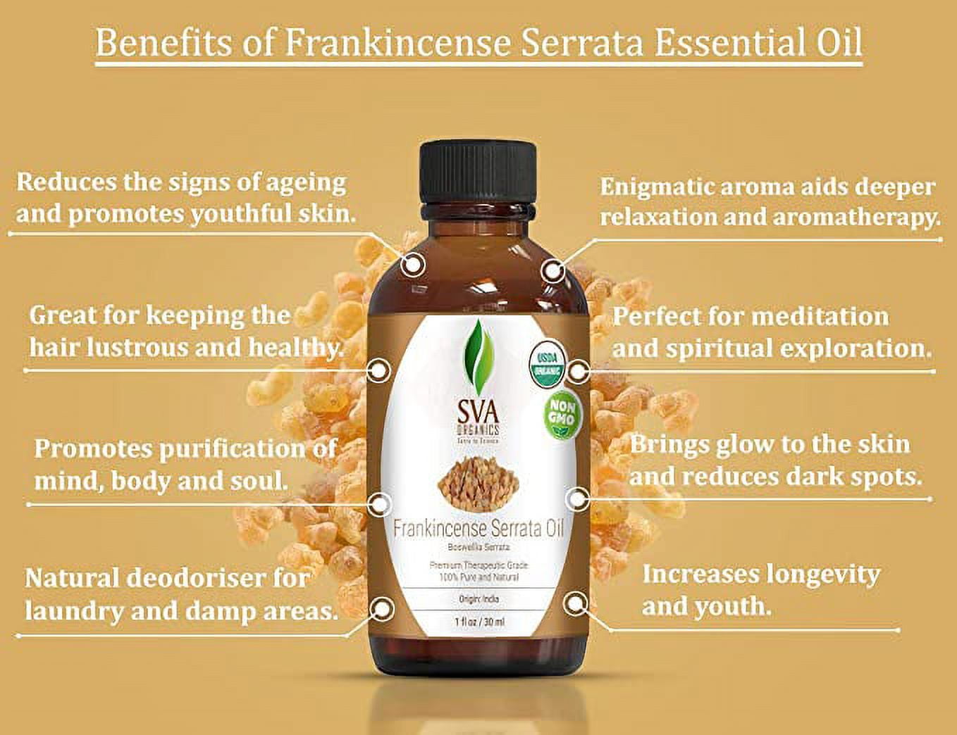 SVA Frankincense Essential Oil 1oz (30ml) Boswellia Serrata Premium  Essential Oil with Dropper for Diffuser, Aromatherapy, Hair Care and Skin  Massage