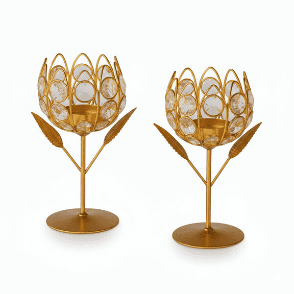 Set of 2 Gold Mild Steel Tealight  Stand Candle Holder  For Home Decor Valentines Day Decoration Room