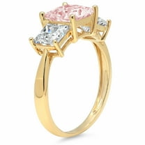 2.5 ct Princess Cut Simulated Pink Diamond Three-Stone Engagement Ring for Women in 18K Yellow Gold