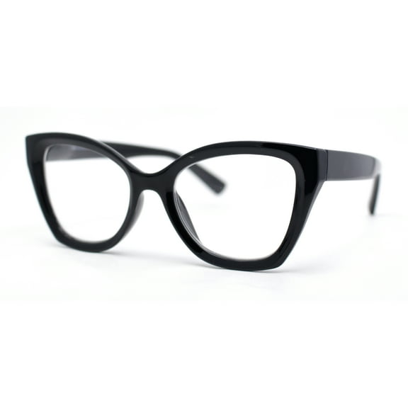 Womens Classy Oversized Thick Plastic Cat Eye Reading Glasses Black 1.00