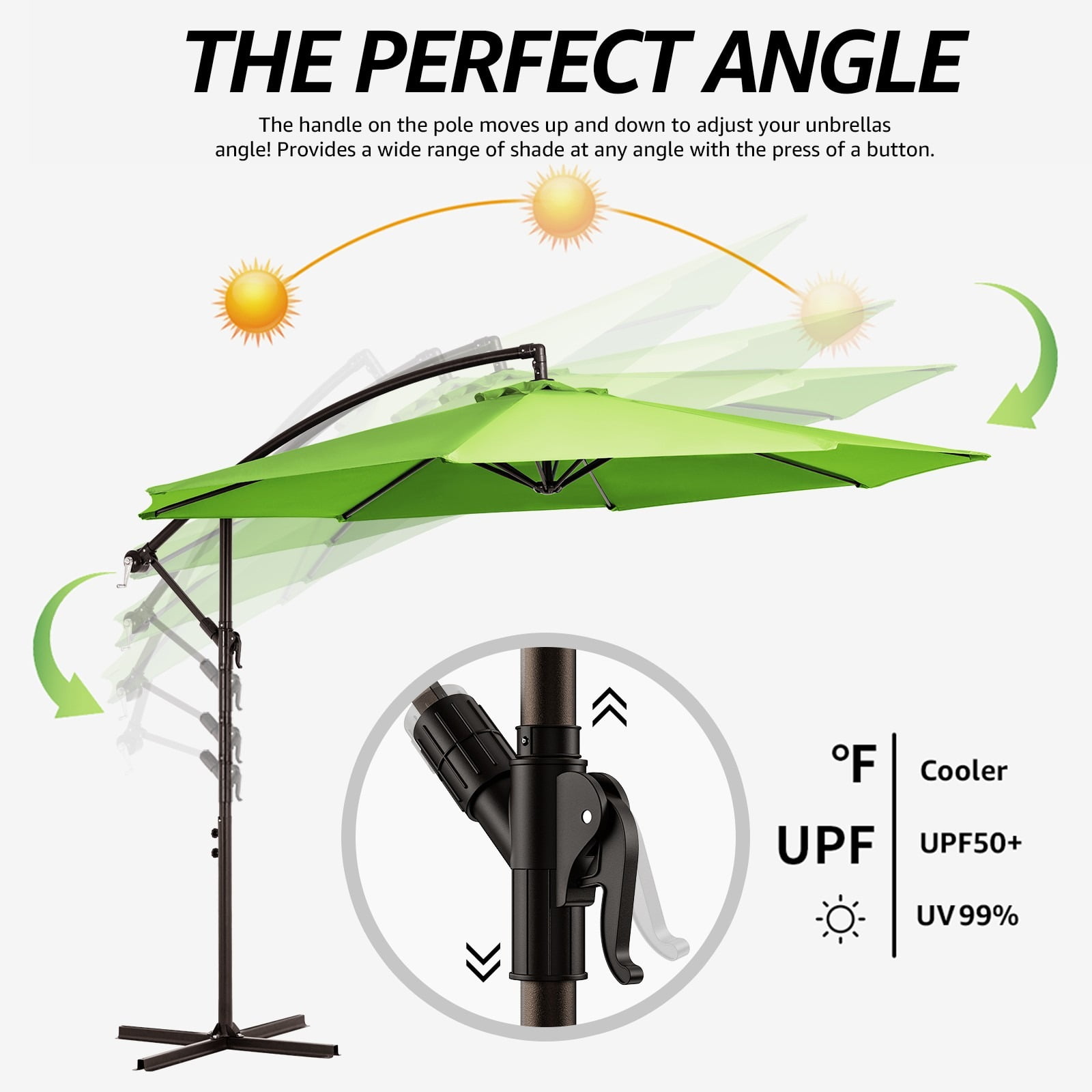 WULFUL 10ft Offset Hanging Outdoor Cantilever Patio Umbrella for Garden, Green
