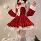 thumbnail image 2 of Conjunto de ropa de Navidad para mujer, traje rojo y coreano, ajustado, con lazo, informal, para fiesta, Año Nuevo, 2022, 2 of 5