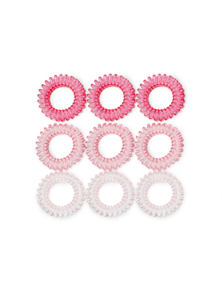 TRADEMARK BEAUTY HAIR COILS SET, Spiral Hair Ties, No Crease Ponytail Phone Cord Hair Ties, 27 Count (3 Pack), Pink
