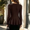 thumbnail image 6 of DYTTDG Women's Solid-Color Long-Sleeve Ribbed Cardigan | Crew Neck Button-Front Fitted Peplum Hem Knit Top for Casual & Daily Streetwear, 6 of 8