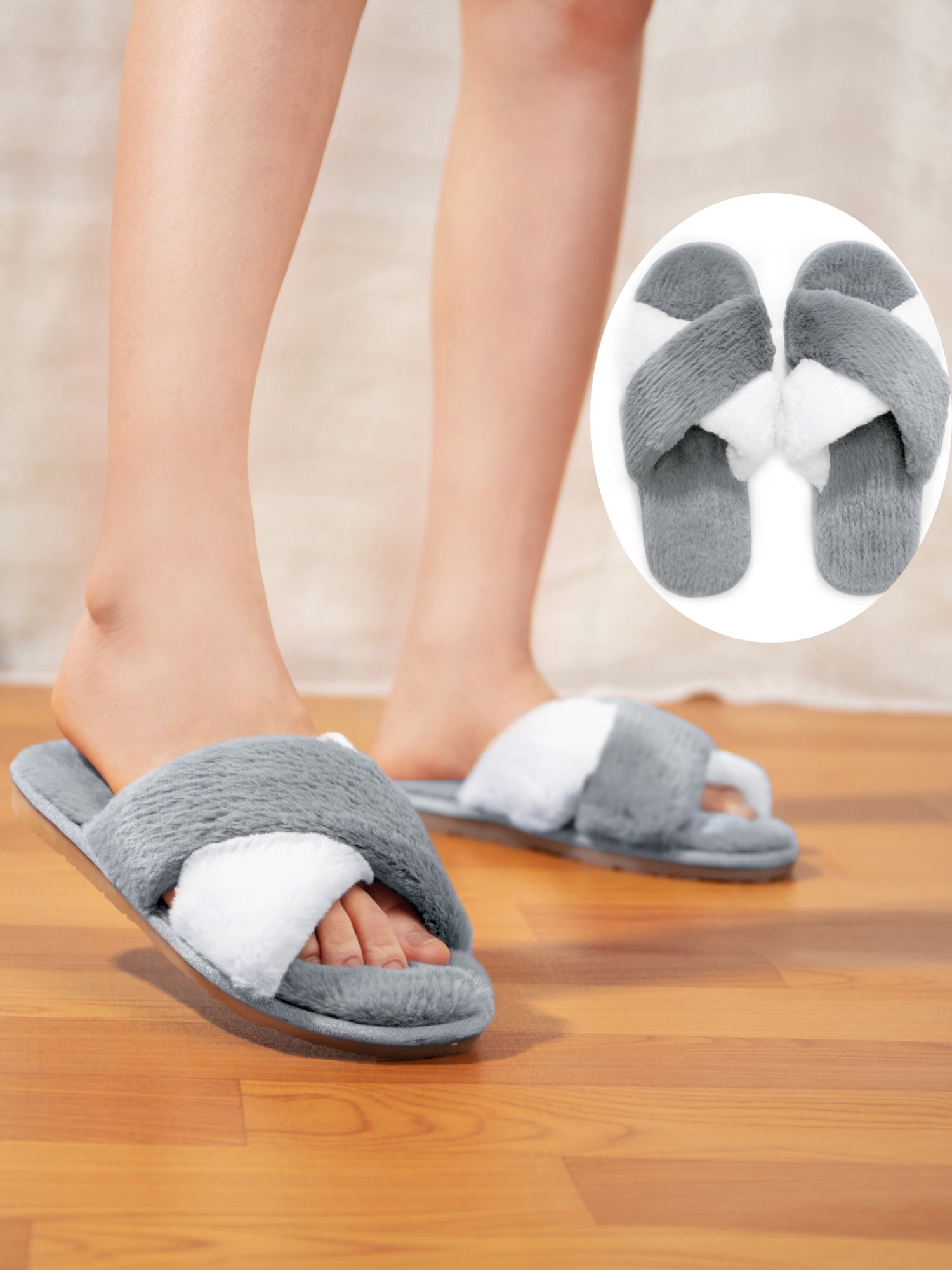LongBay Womens Soft Indoor Or Outdoor Slippers Open Toe Coral Fleece House Slippers 