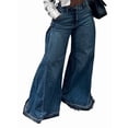 thumbnail image 2 of Womens Bell Bottom Jeans High Waist Stretch Wide Leg Baggy Flared Pleated Vintage Casual Loose Denim Pants Blue L, 2 of 7