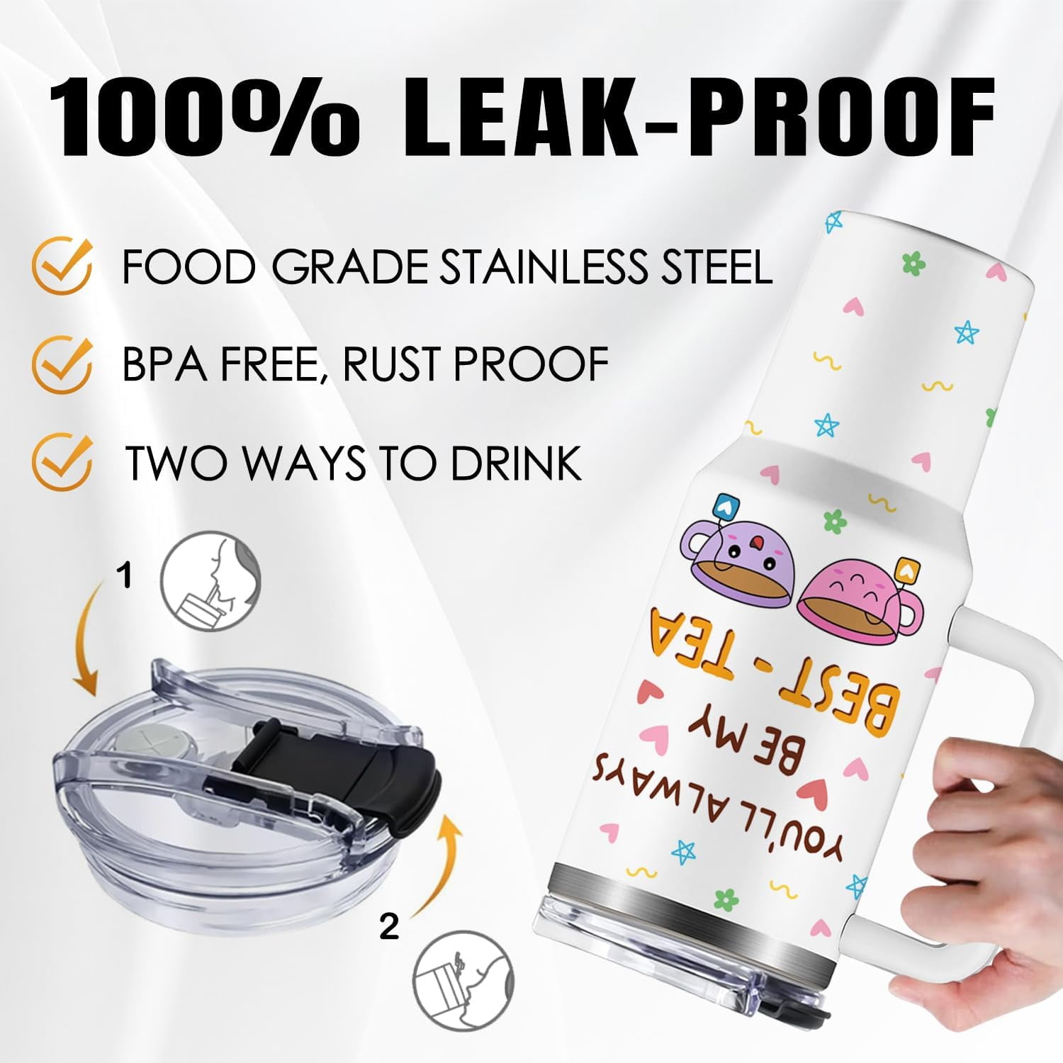 Friend Gifts for Women, You''ll Always be My Best-Tea Stainless Steel Tumbler Cup Set 40oz, Birthday Gifts for Friendship, Funny Christmas Gifts for BFF Bestie Mug with Handle