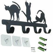 PandS Key Holder for Wall, Cats with 4 Hooks Hang Coats/Hats/Leashes