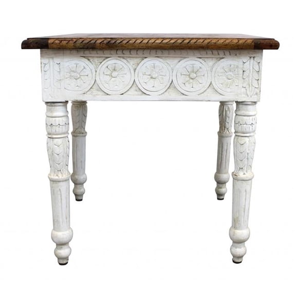 HomeRoots 488539 24 x 24 x 24 in. Ivory & Brown Solid Wood Square End Table