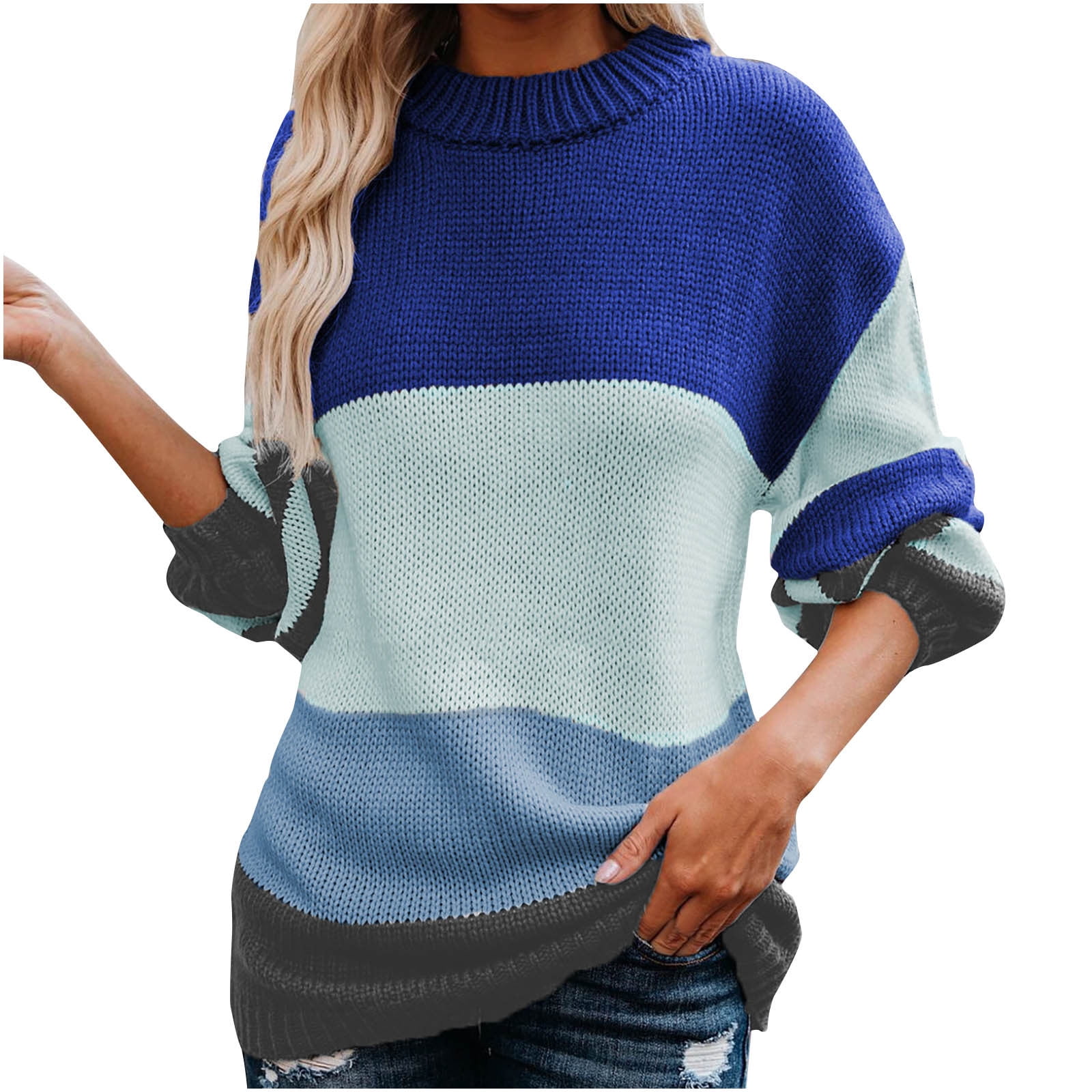 Giftesty Womens Pullovers Sweaters Clearance Women Casual Stripe ...