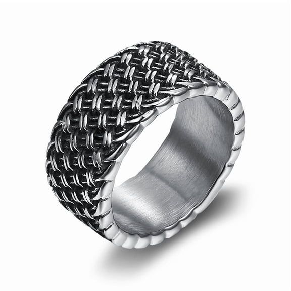 Men's Stainless Steel Ring Vintage Mesh Statement Band Ring for Men Fashion Jewelry Ring Gift for Him Simple Ring for Men Steel Ring