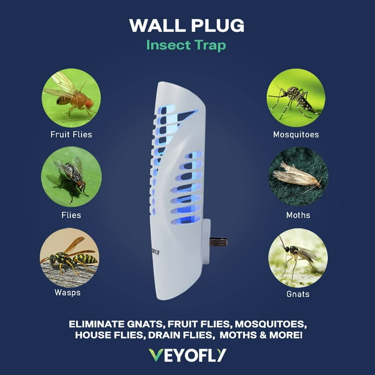 VEYOFLY Indoor Flying Insect Trap - Plug-in Fruit Fly, Gnat and Mosquito  Trap With Refills - Odorless Bug Light for Home