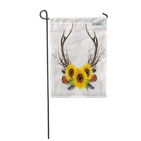 SIDONKU Beautiful of Horns Boho Chic Deer Antler Sunflowers Branches Feathers Garden Flag Decorative Flag House Banner 12x18 inch