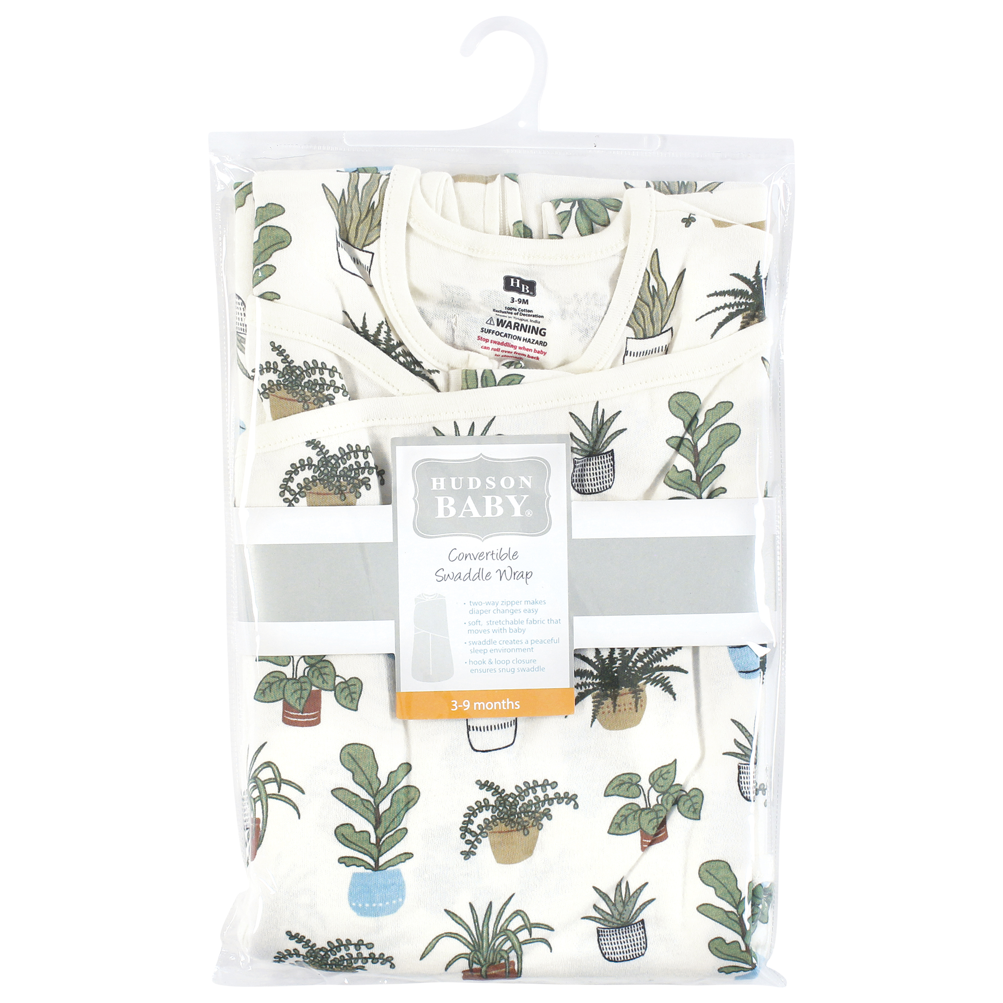 Hudson Baby Infant Girl Convertible Swaddle Sleep Sack, Plants, 0-3 Months