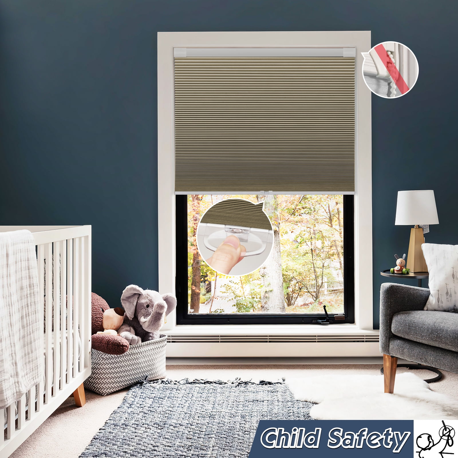Keego No Drilling Cordless Cellular Shades Honeycomb Window Blinds Easy Installation Heat Insulating Noise Reducing Curtains Blackout Tan, 57.0"w x 70"h