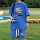 thumbnail image 3 of Chándal informal de moda de gran tamaño de verano, traje holgado para correr con diseño de gofre, camiseta holgada de manga corta y pantalones cortos deportivos, conjunto de 2 piezas para hombre, 3 of 5