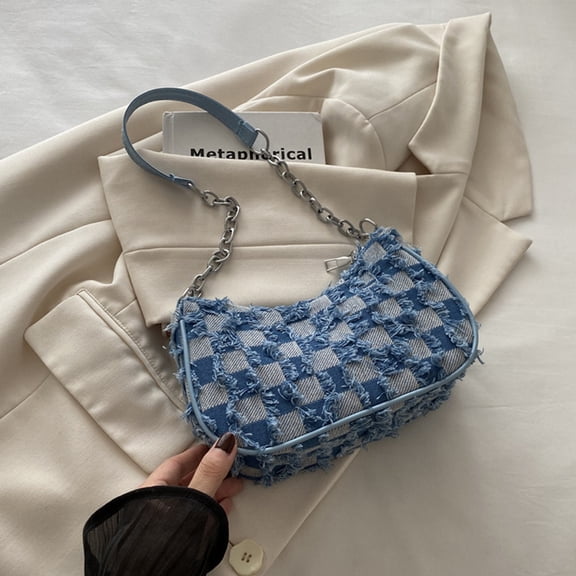 Willtoo Quilted Denim Shoulder Bag for Women Star Pattern Clutch Hobo Bag Small Tote Handbag with Zipper Closure