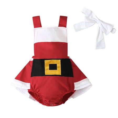 

Toddler Girl Clothes Christmasanta Xmas Backless Bodysuit Romper+Headbands