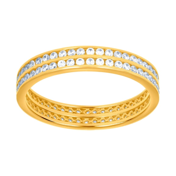 10k Yellow Gold Womens Cubic Zirconia Double Row CZ Eternity Band Ring 3.6x3.6mm Wide Eternity Ring for Women and Men