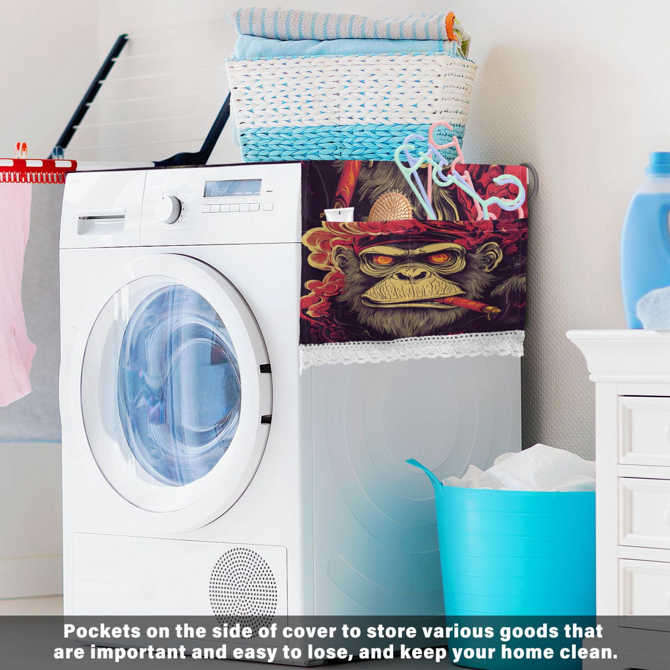 WOBOGO Red Eyes Orangutan Pattern Washing Machine Cloth Dryer Refrigerator Top Cover Protective Non-Slip Mat For Kitchen Laundry