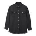 thumbnail image 4 of adviicd Women's Oversized Button Up Frayed Hem Shacket Long Sleeve Pockets Denim Jean Jacket Black, L, 4 of 5