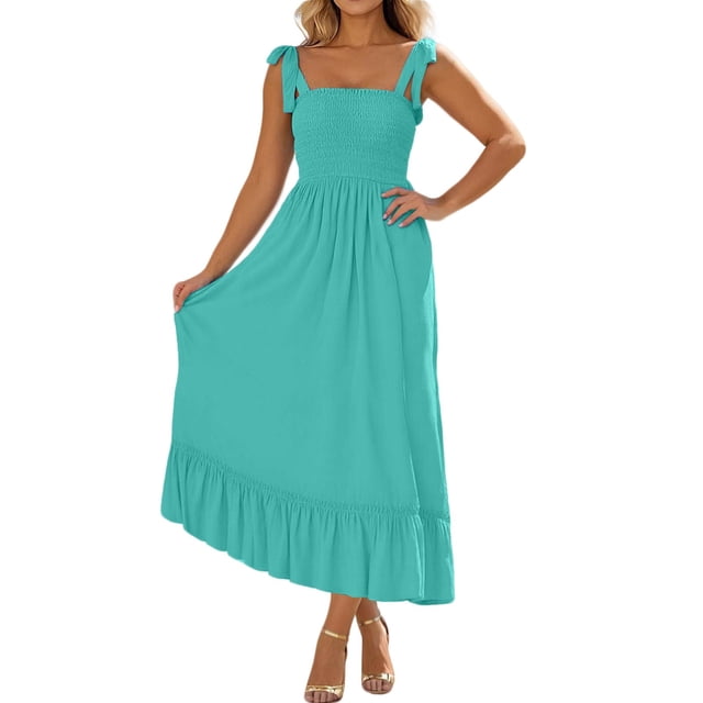 Combinaison Sans Manches à Bretelles pour Femmes - Jupe Longue Plissée Couleur Unie avec Bretelles Réglables et Design Contrasté pour la Plage