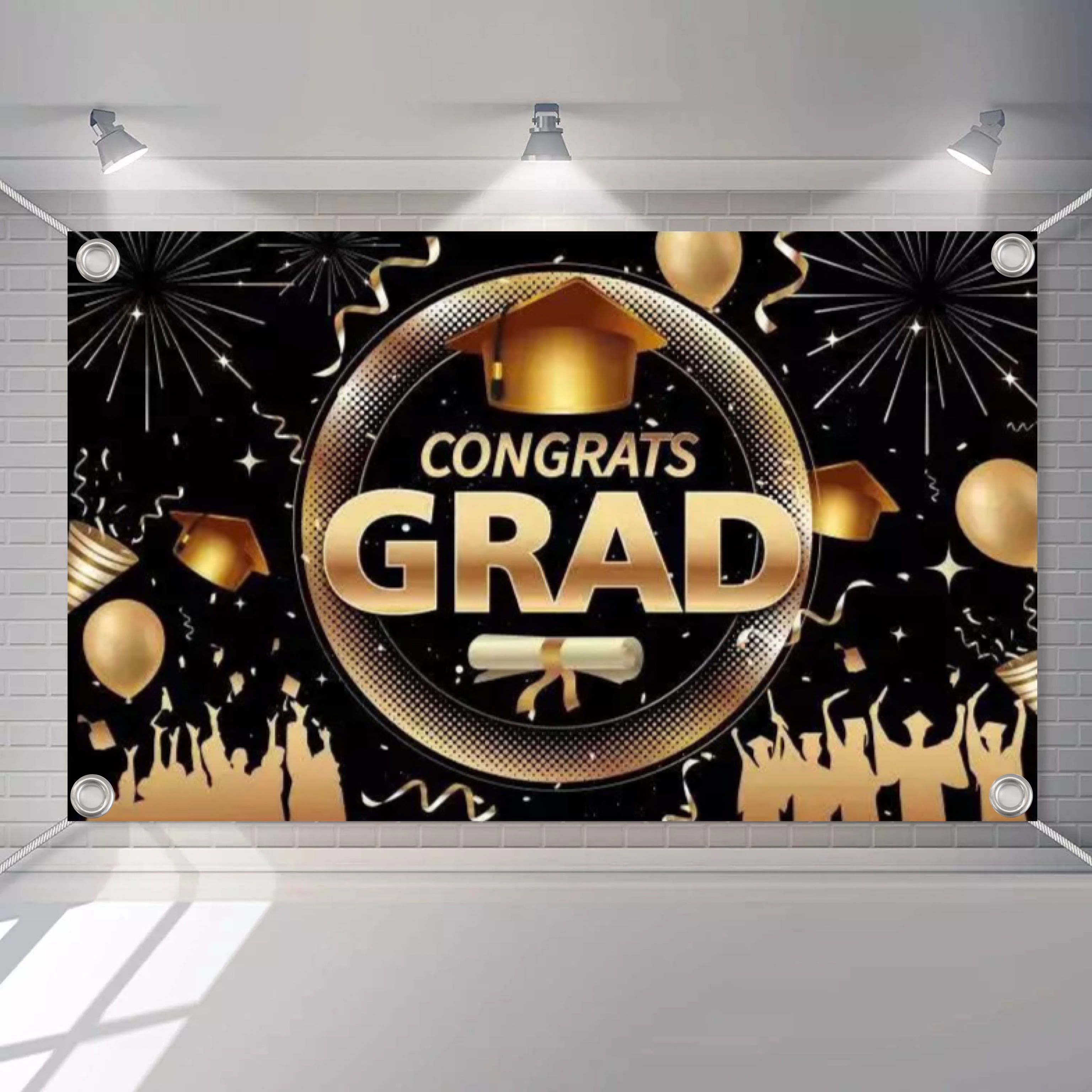 Graduation Wall Background Banner Gold Black Graduation Decorations